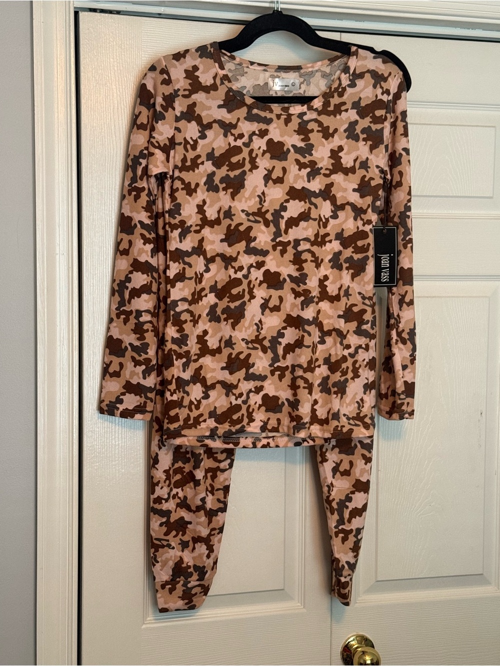 Joan Vass Pink & Brown Camo Knit Top